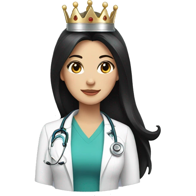 Female doctor with long black hair and a crown with cats emoji