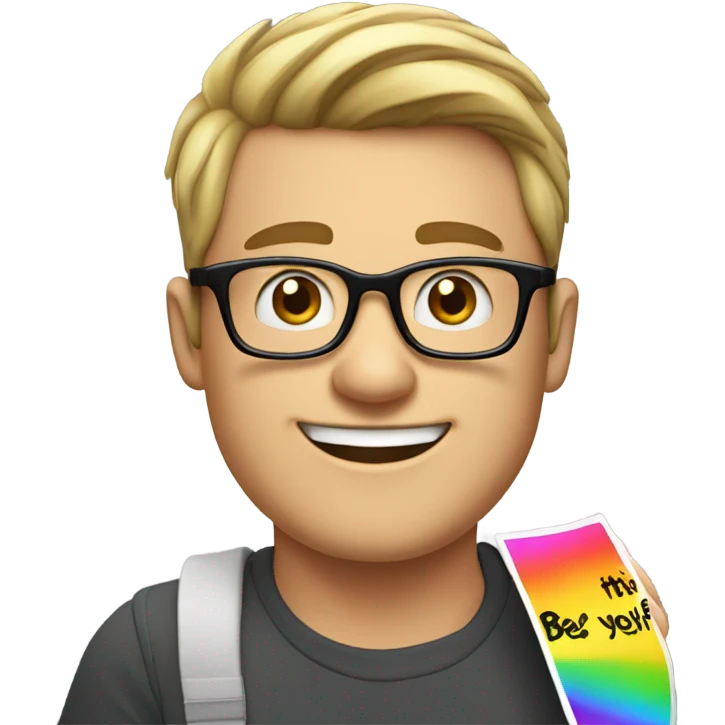 nerd white guy holding up a sign saying be yourself  emoji