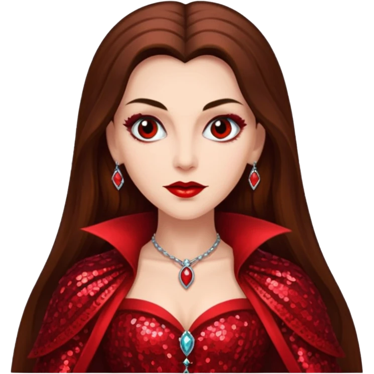 Countess Dracula with long brown hair, red sequin outfit emoji
