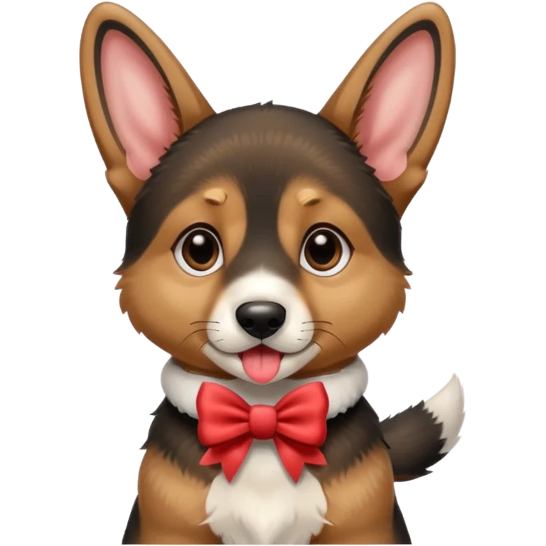 German shepherd puppy with a bow in the neck, like a gift. With the tonge out emoji