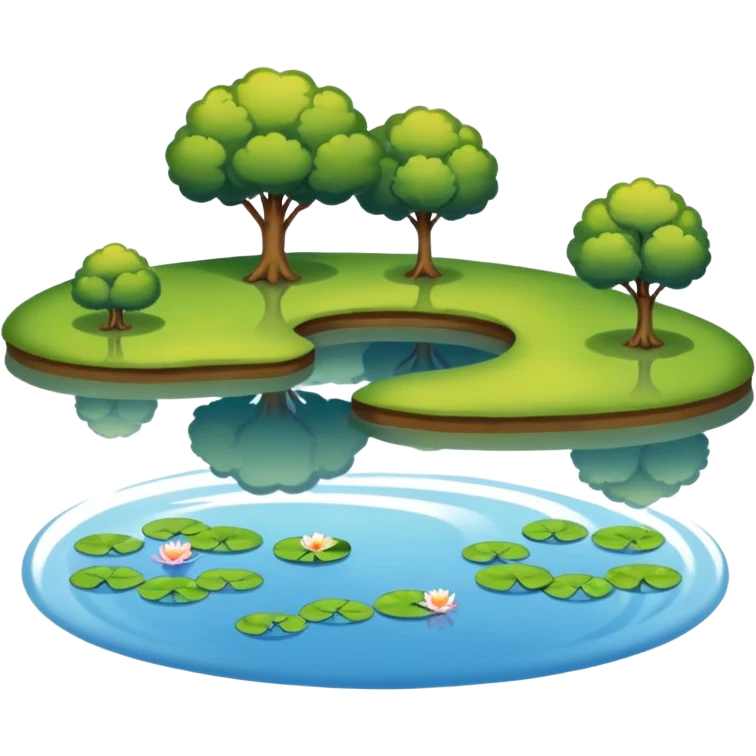 A pond is a small, still body of water—usually smaller than a lake—often shallow enough for sunlight to reach the bottom in most areas. It can be natural, formed by springs or rainfall collecting in a low area, or man-made, like a farm or garden pond. emoji