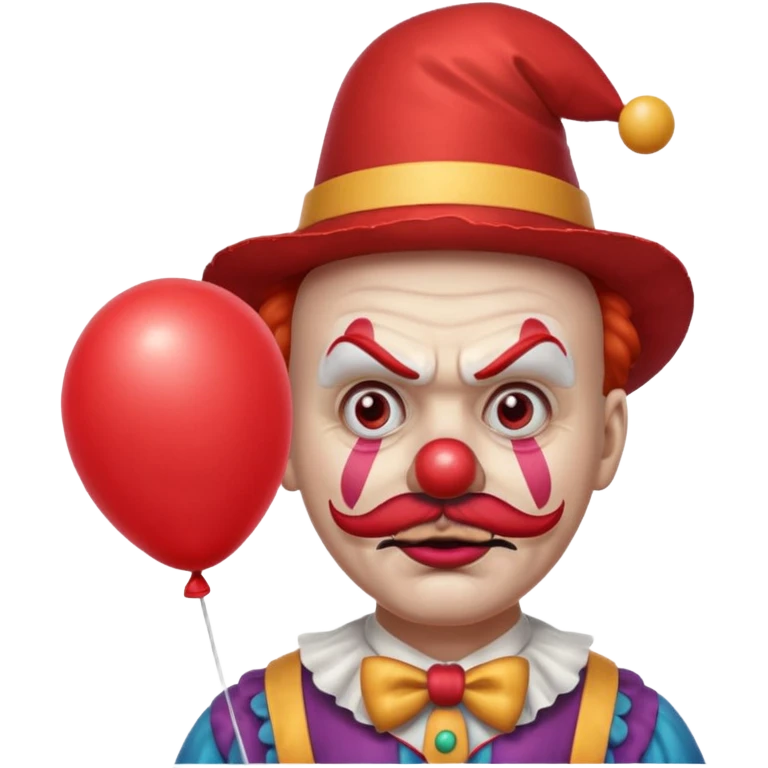 Angry clown — furrowed brow, mustache, tiny hat, hold balloon emoji