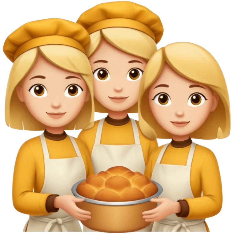 Baking community humanless avatar in clean emoji-style illustration. Pie, cookie, and muffin warm golden tones, simple shapes, flat design, high contrast, cozy and friendly. emoji