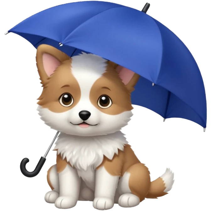 baby dog hold small dark blue umbrella emoji