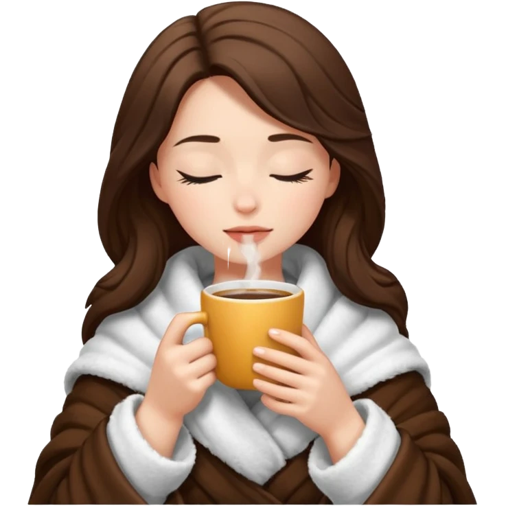 girl inside a blanket sipping coffee eyes closed emoji