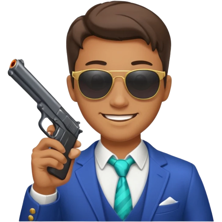 a handsome guy wearing a party clothes with sun glasses and a gun. emoji
