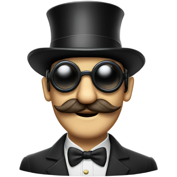A guy with a massive mustache wearing goggles and a top hat with goggles on it  emoji
