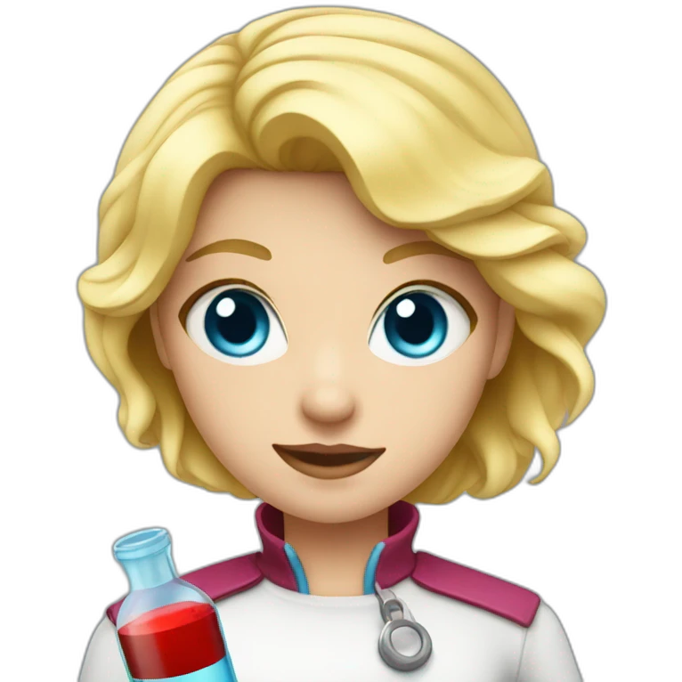 Girl with blond hair and blue eye take red vial emoji
