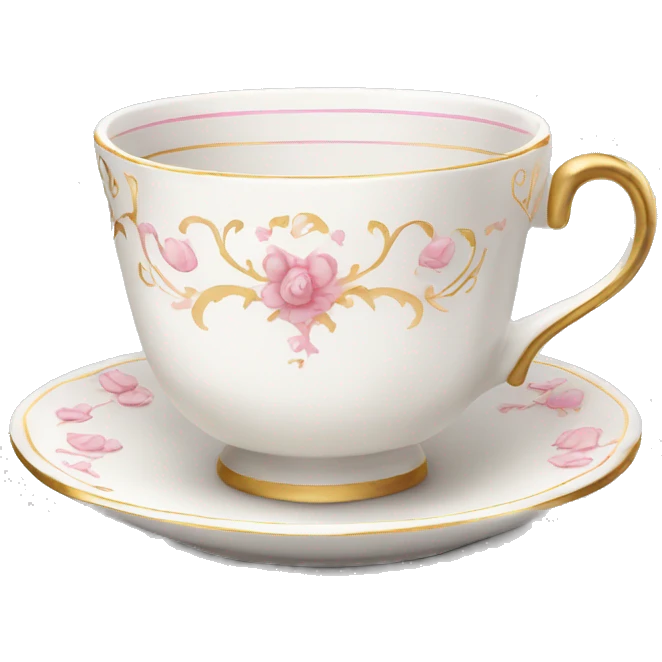 White porcelain teacup with pink and gold details emoji