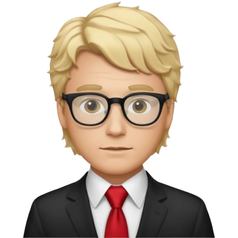 white man in white shirt, having red tie, blonde wavy hair, wearing glasses emoji
