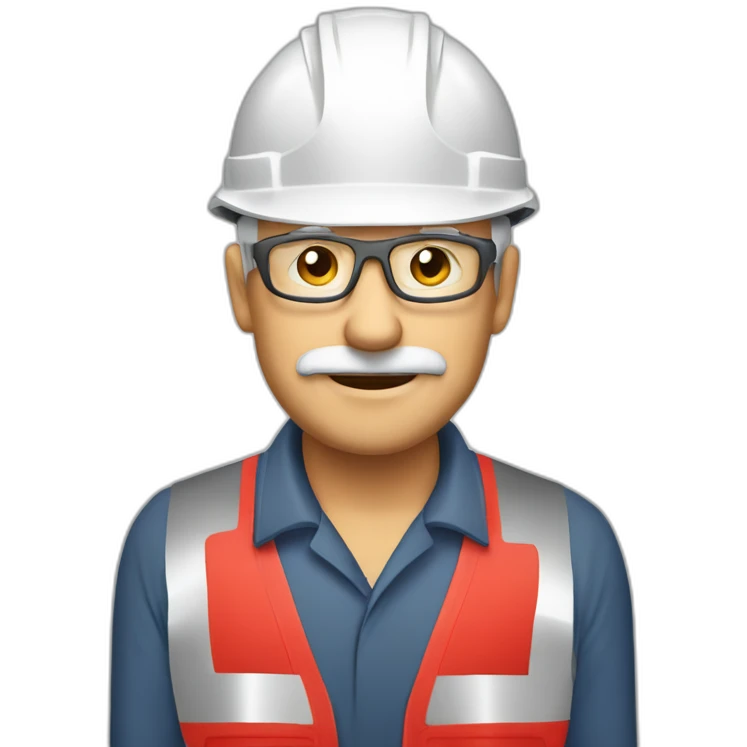 Industrial professional senior mechanical fitter working with a helmet red and red clothing emoji