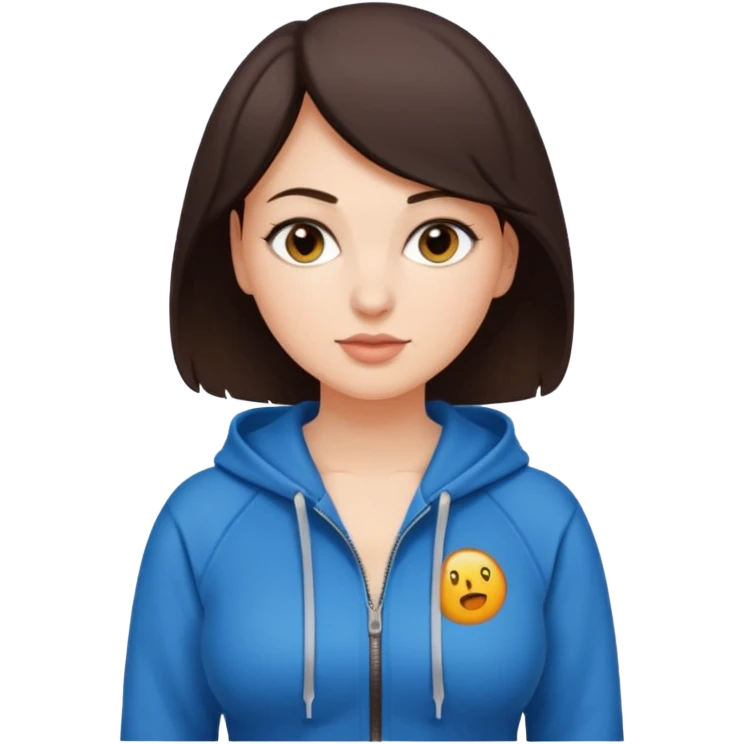Pretty, sexy, slightly curvy white woman with short dark brown hair, wearing only a tight, front zippered hoodie emoji