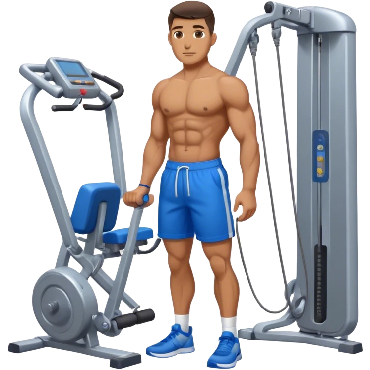 fit man with blue shorts using cable-machine emoji