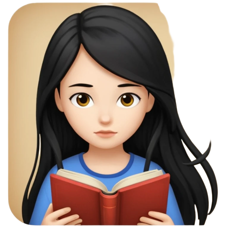 Girl black long hair reading book emoji