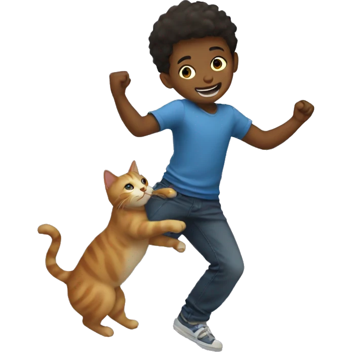 Boy dancing with a cat emoji