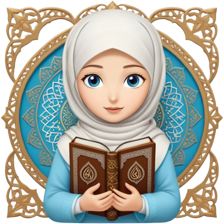Turkish blonde tulip design Hijabi girl with blue eyes and beautiful finish reading quran emoji