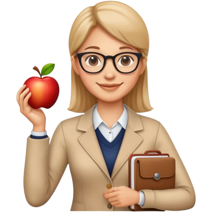 Cute smiling teacher with glasses and apple emoji