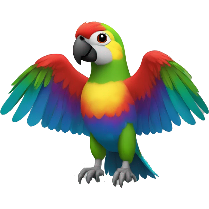 rainbow parrot with arms, three fingers on each hand, no legs, black top hat, buff, red shorts at bottom of torso emoji