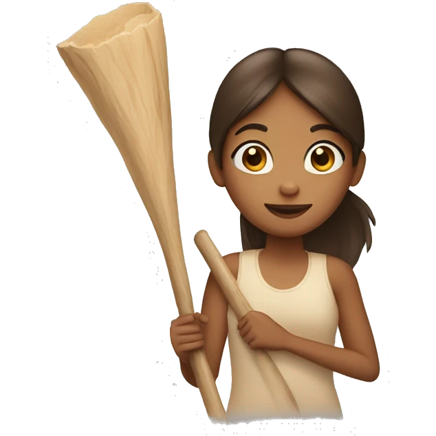 A girl Holding a large skin colored stick emoji
