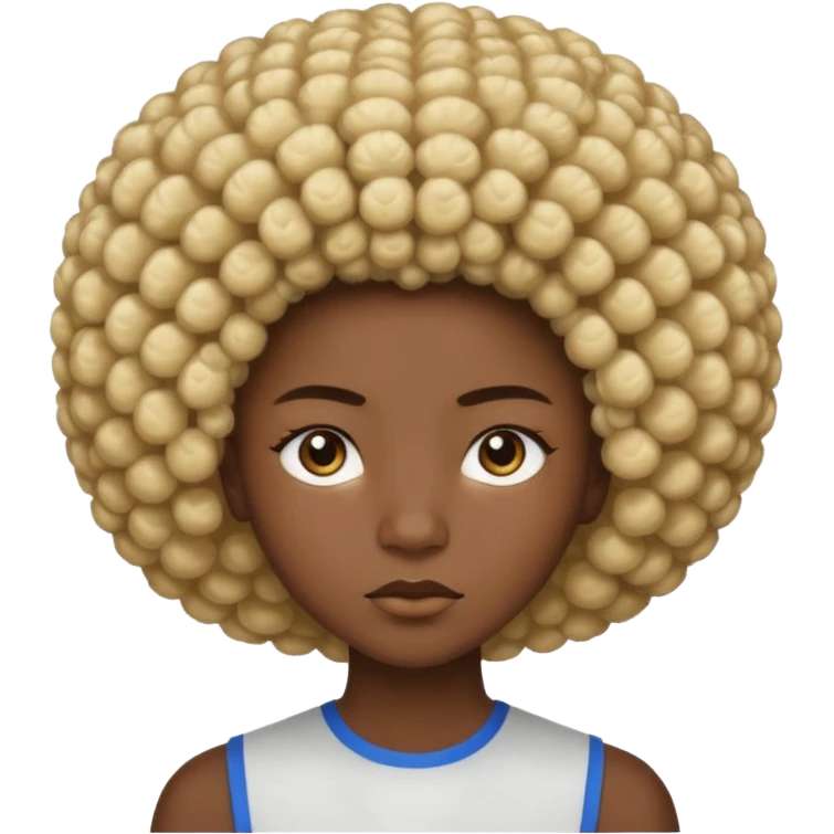 Un regard clair qui tranche avec une peau foncée intense, un afro naturel marqué de mèches blondes, et une expression calme mais affirmée. emoji