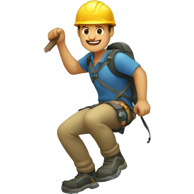 A man is climbing mountain with the help of stick emoji