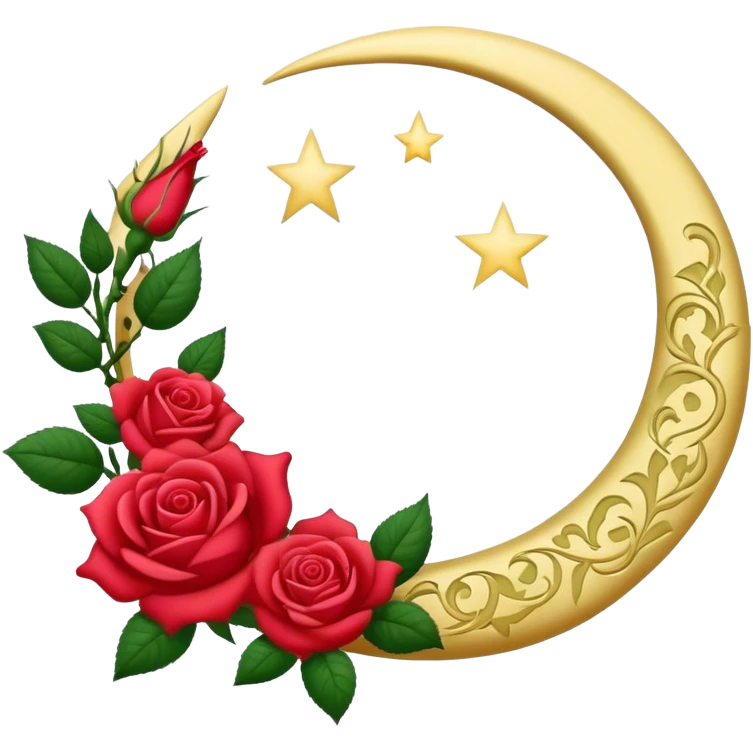 crescent damask moon with roses emoji