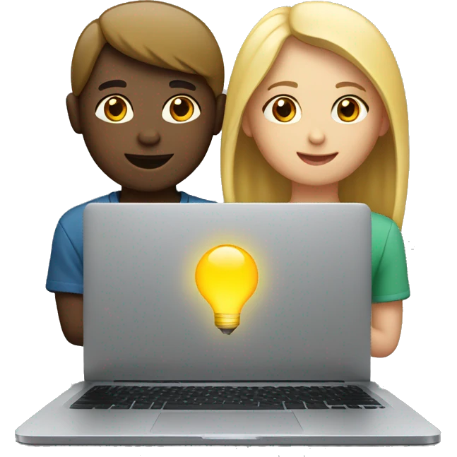Girl and boy laptop with light above head emoji