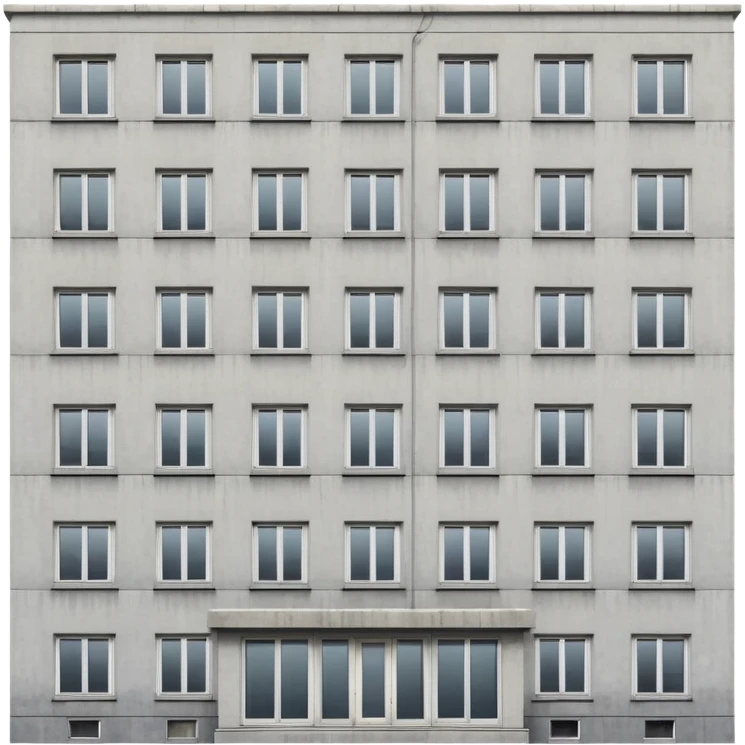 Soviet-era panel apartment building with rows of identical windows, gray concrete facade, flat roof, typical Russian multi-story residential building emoji