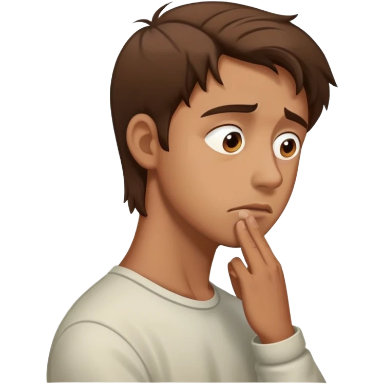 a man with brown hair staying in a
full height in profile with anxiety and begging face emoji