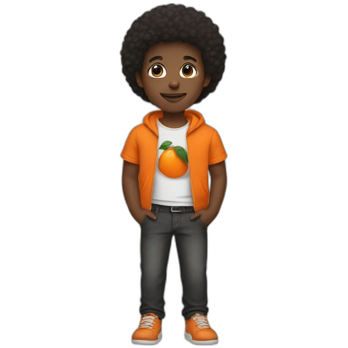 afroamerican boy with a black jaquet and orange t shirt emoji