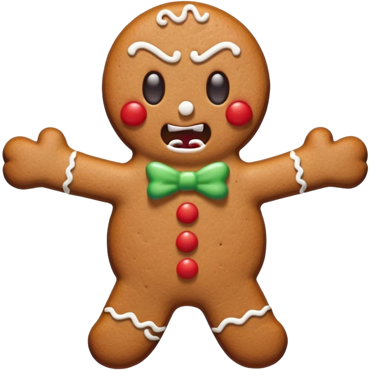 evil gingerbread man with angry expression and broken limbs emoji