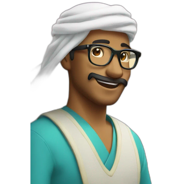 Arabian with glasses on in front of Fuji moutain emoji