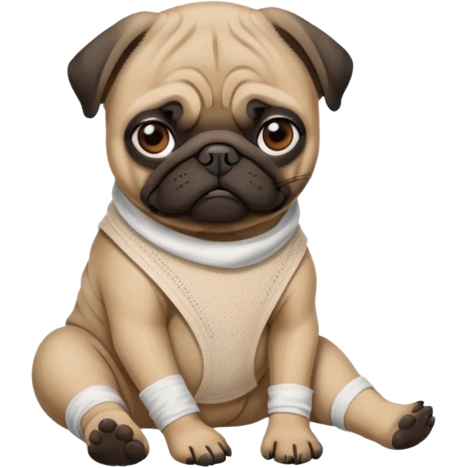 Dark face Pug with a broken left leg in bandage emoji