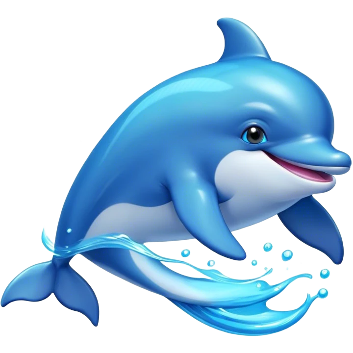 Cinematic Adorably Playful Dolphin Portrait Emoji, Bouncing joyfully through sparkling turquoise waves with a sleek, streamlined body of glossy blue skin, a wide, infectious smile, and bright, twinkling eyes that radiate pure delight, Simplified yet charmingly exuberant features, highly detailed, glowing with a radiant, bubbly aquatic glow, high shine, energetic and heartwarming, stylized with an air of whimsical ocean fun, soft glowing outline, capturing the essence of a super cute dolphin that seems ready to leap out of the screen spreading joy! emoji