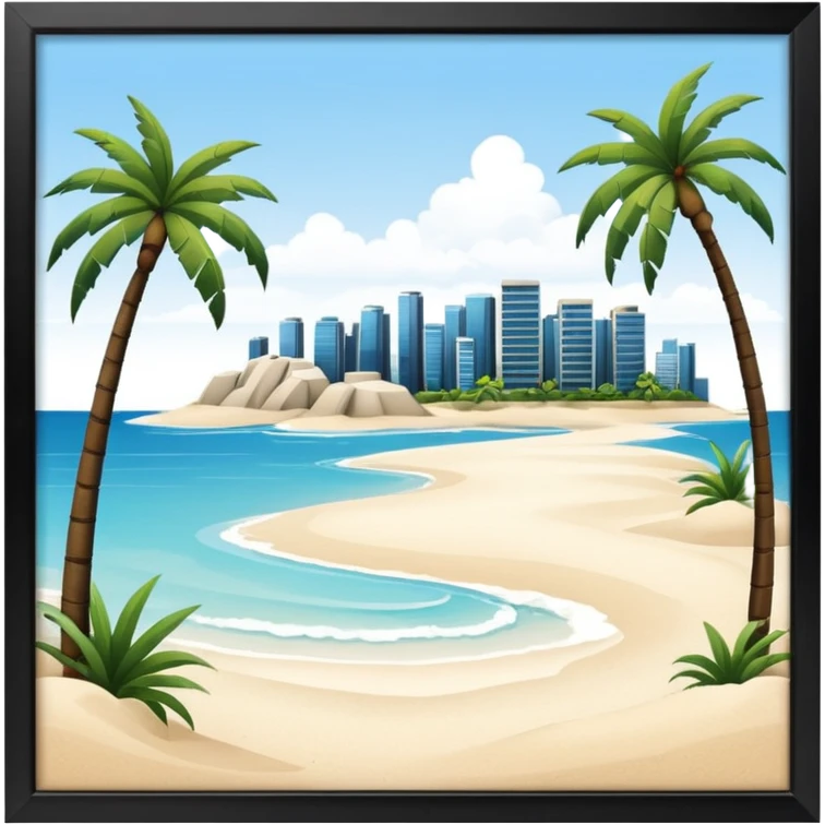 an island with modern buildings and beaches with palm trees  emoji