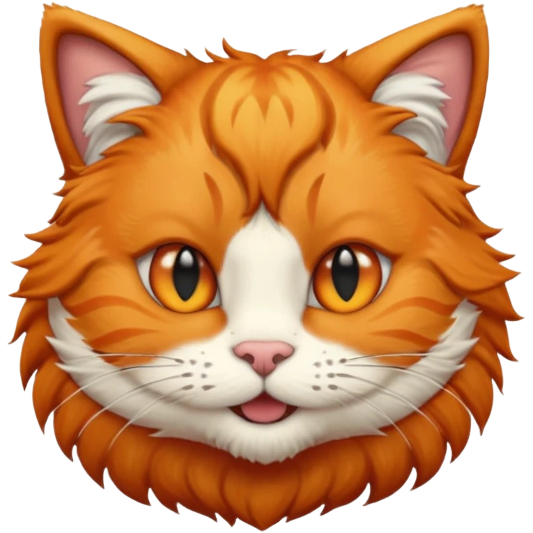 Orange cat head with black human hair on its head and white in the mouth  emoji