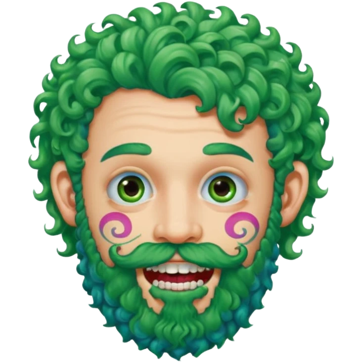 very colorful puffy green curly haired man just beard  no mustache made out of candy wearing teeth-braces and excessive face tattoos just face  emoji
