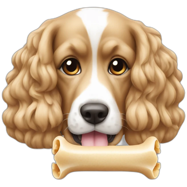 American cocker beige and white eating a bone emoji