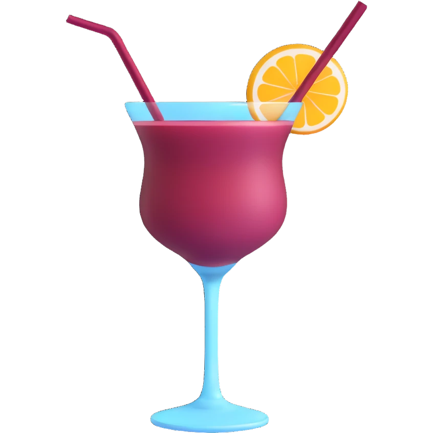 3D emoji style cocktail glass with burgundy drink and a swirl straw emoji