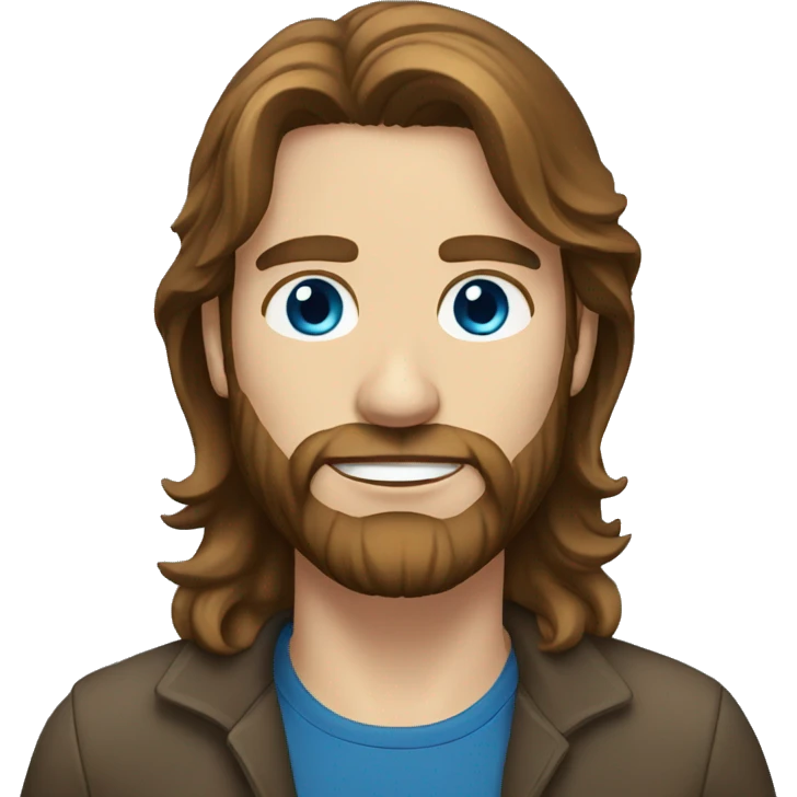 man long brown hair, beard and blue eyes emoji