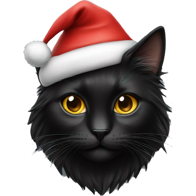 long haired black cat wearing santa hat emoji