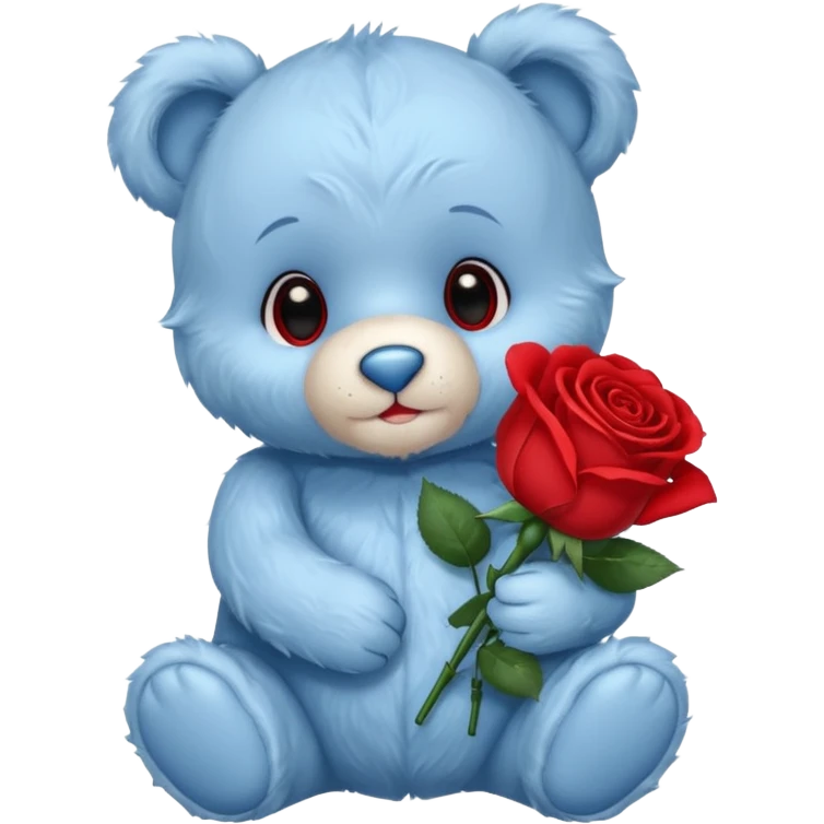 cute blue baby teddy bear holding roses  emoji