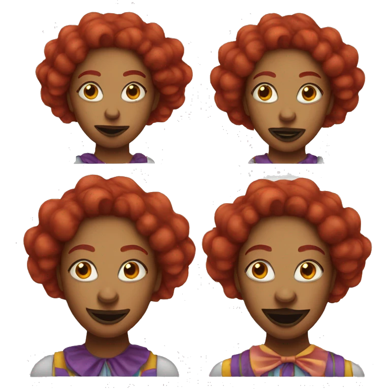 brown woman clown emoji with redhair and a clown nose emoji