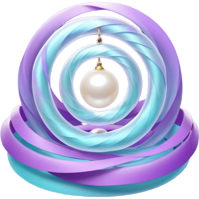 Dreamy glowing spiral wave emoji made of translucent aqua and violet ribbons with a central pearl orb, surrounded by faint sparkles and mist, luminous gradients, ASMR flow aesthetic. emoji
