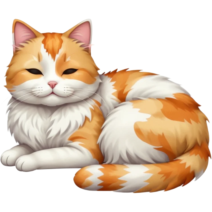 full body colourful light patched calico + white tabby cat sleeping emoji