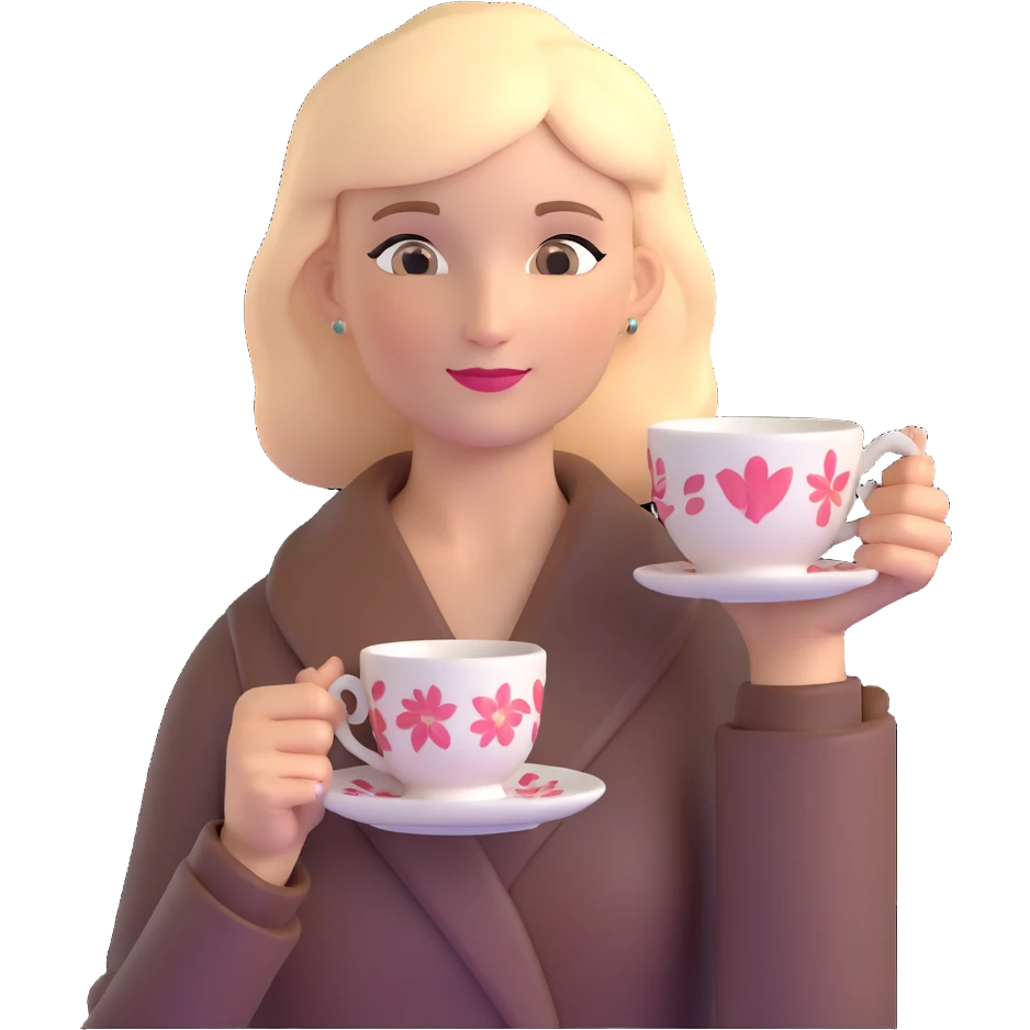 Elegant British woman with perfect hand posture holding teacup, focus on accurate hand anatomy emoji
