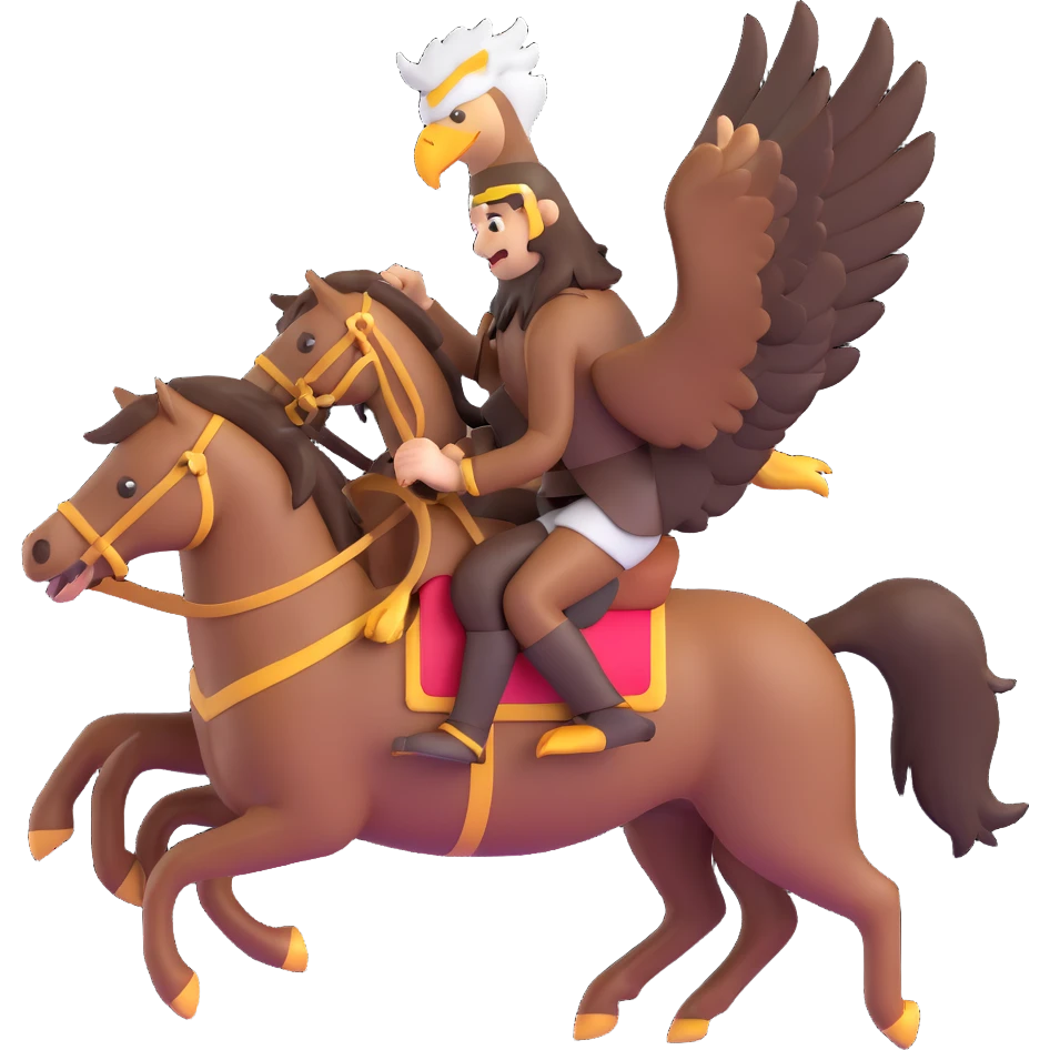 an eagle riding a stallion, 3D emoji style emoji