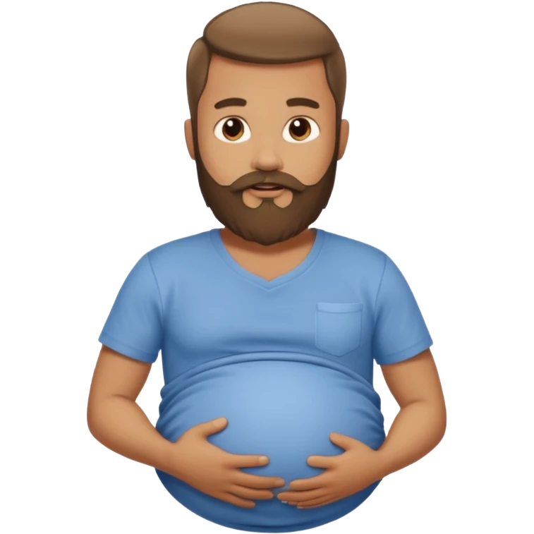 Bearded man rubbing pregnant belly poking out of shirt emoji