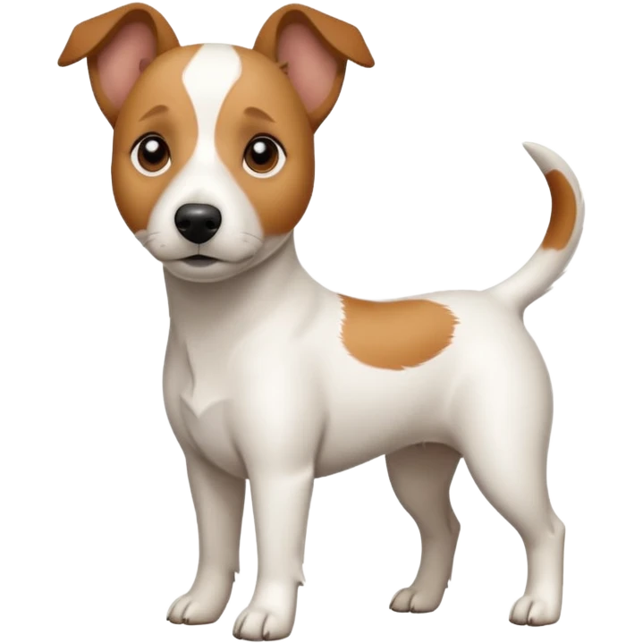 a full body white jack russel looking dog the size of a kelpie with light brown ears and a light brown patch on one eye and a large snout emoji