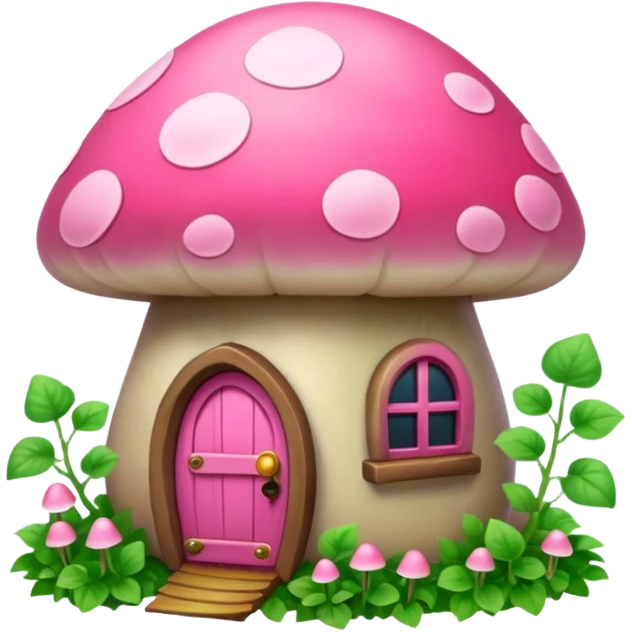 Pink little mushroom house covered in vines emoji